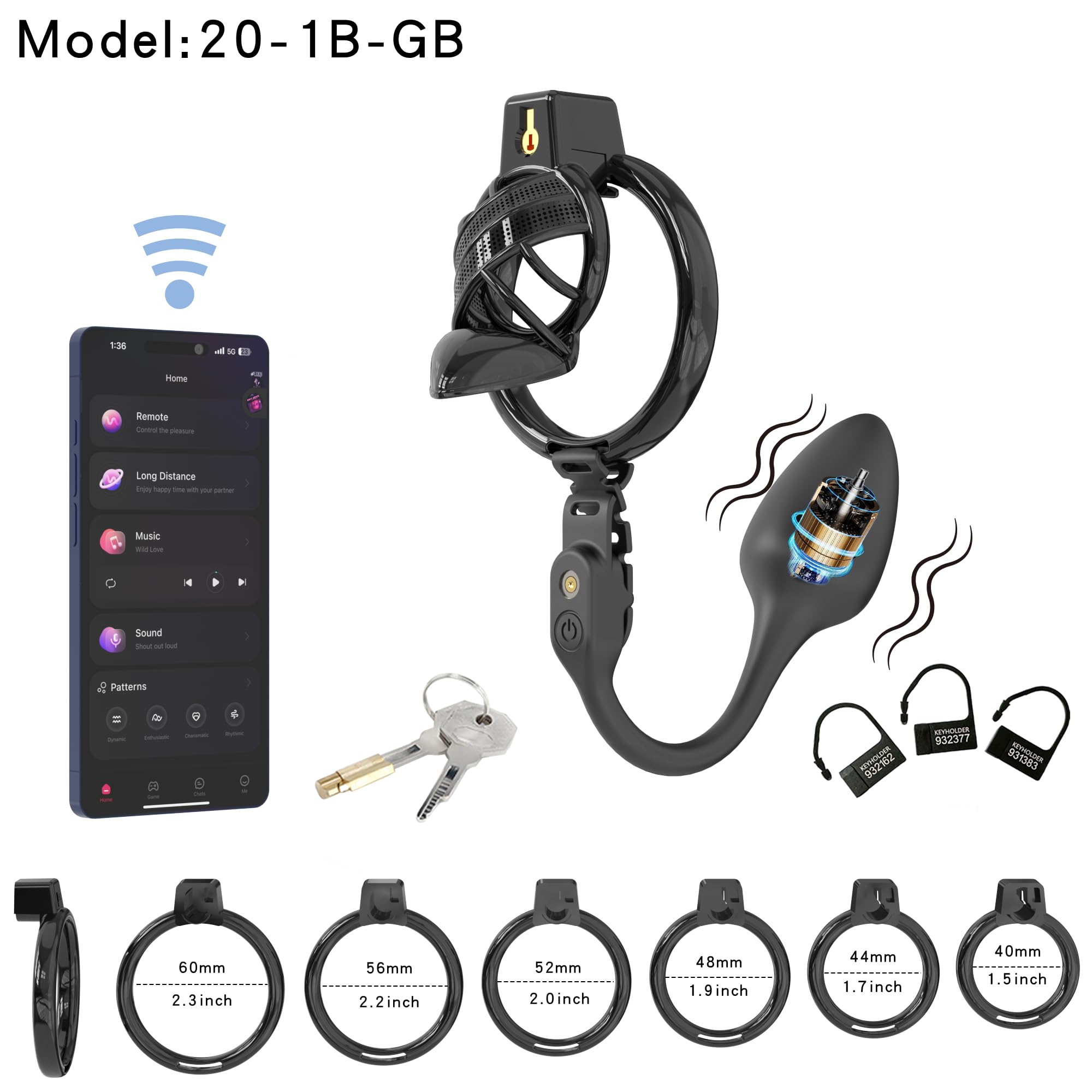Jaula de Castidad Masculina de Resina con Plug Anal Vibrador y Forma de Tacón Alto para Mayor Seducción-A355 (con bola negra, S)