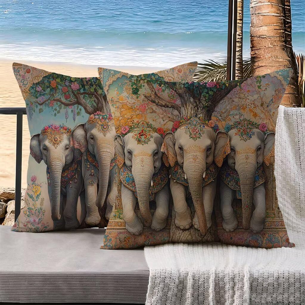 Housse de coussin velours de prestige au motif éléphant abstrait