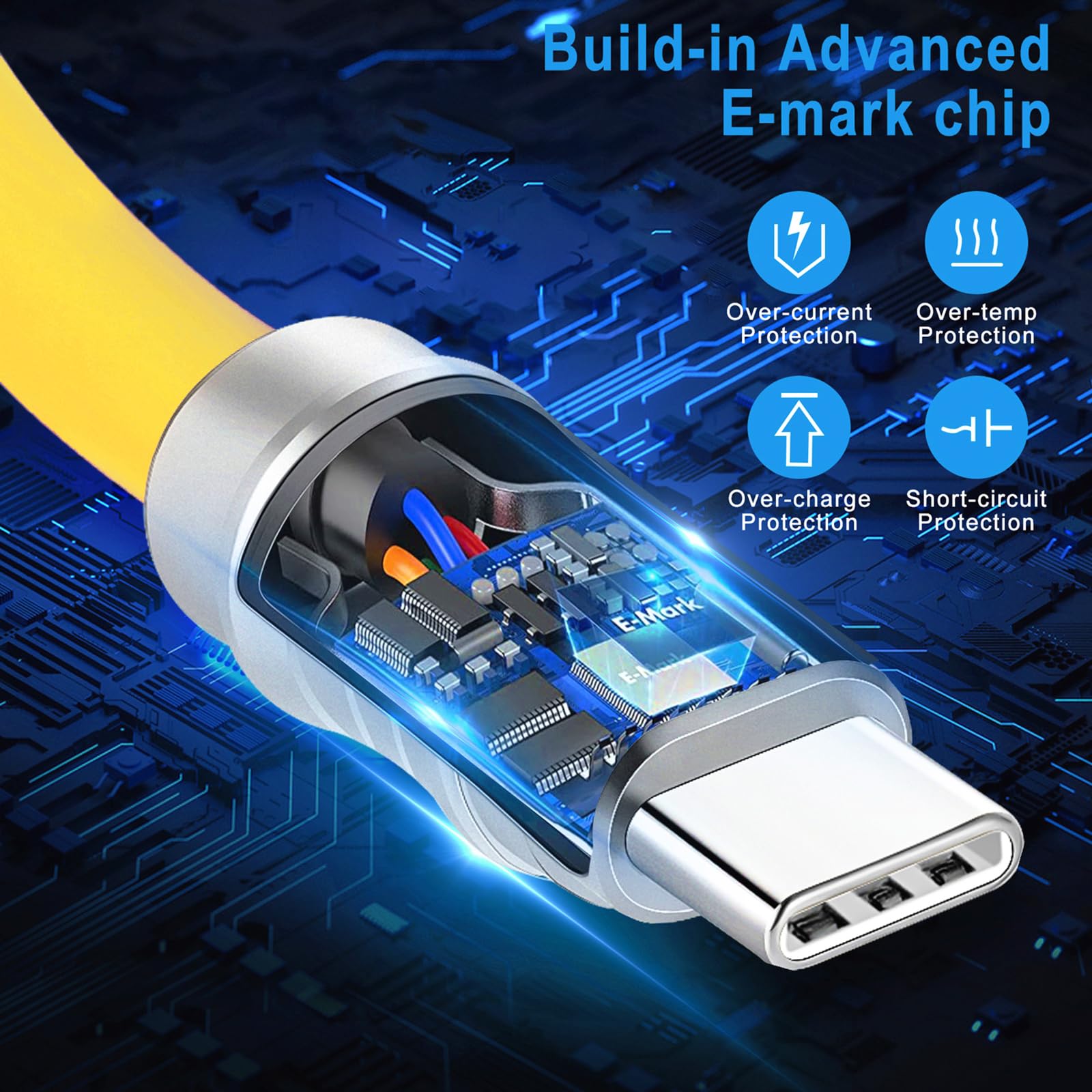 USB C auf USB C Silikonkabel, 2 Stück, 1,8 m, ultraflexibel und weich, USB Typ C 100 W, Schnellladekabel, Geek Industrial PD Datenübertragungskabel für Handys, Tablets, Laptops (gelb)