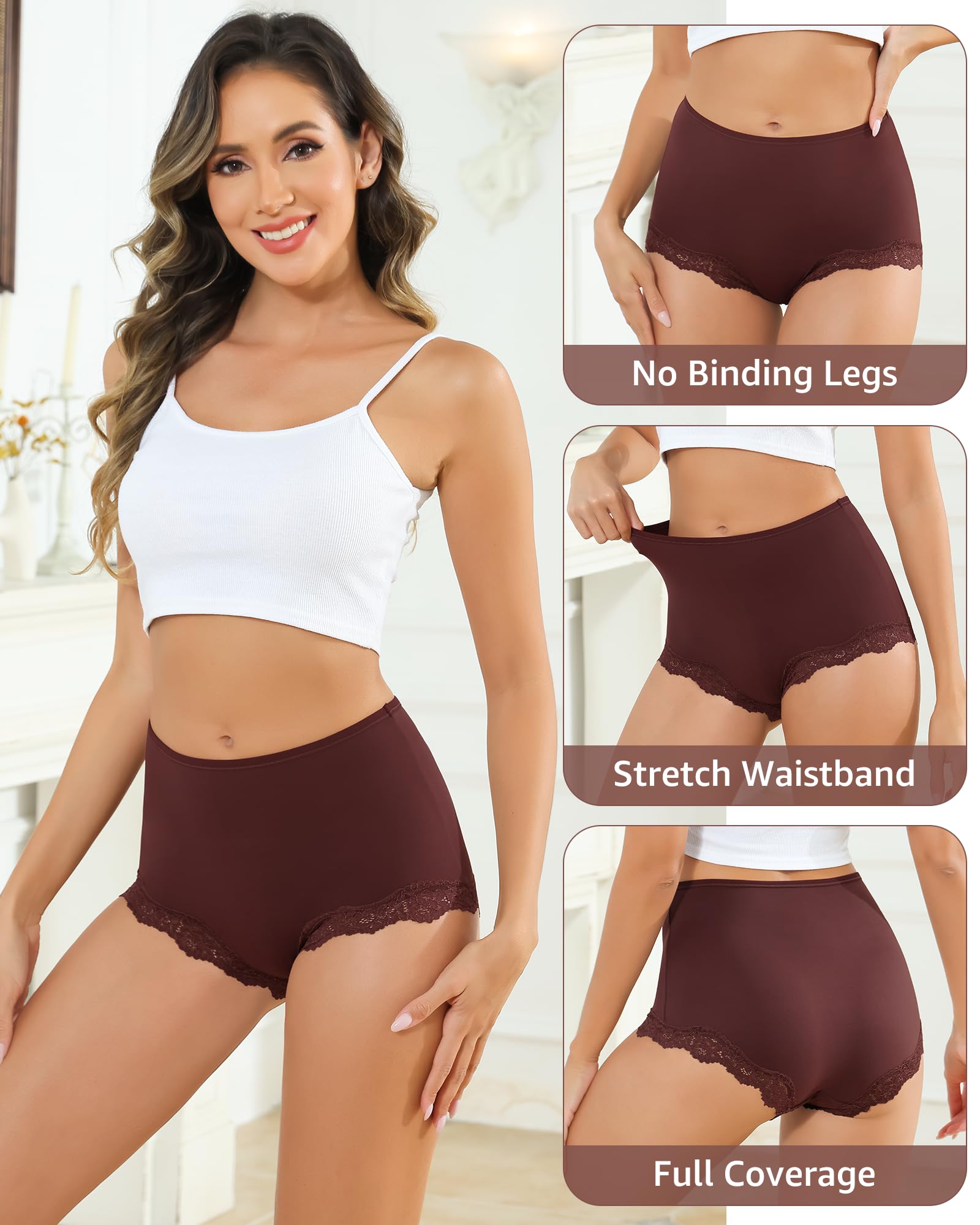 Aijolen Bóxer de encaje para mujer, ropa interior hipster transpirable, suave y elástico, Multipack 5