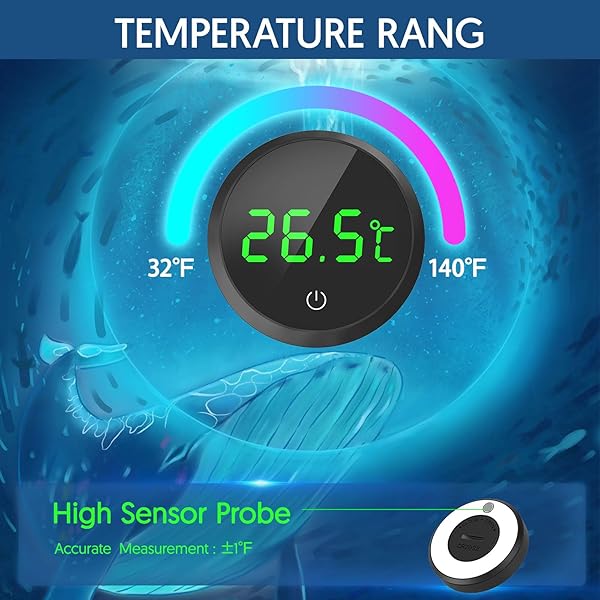 QZQ Fish Tank Thermometer Aquarium Thermometer Digital Wireless Touch Stick LED Display ±1°C for Monitoring The Fish Tank Aquarium Temperature Accessories - 3