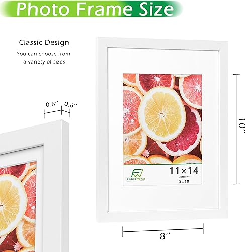Vista 163 de FrameWorks Marcos de fotos clásicos de madera de 11 x 14 a 8 x 10 pulgadas con vidrio templado, roble natural, paquete de 6