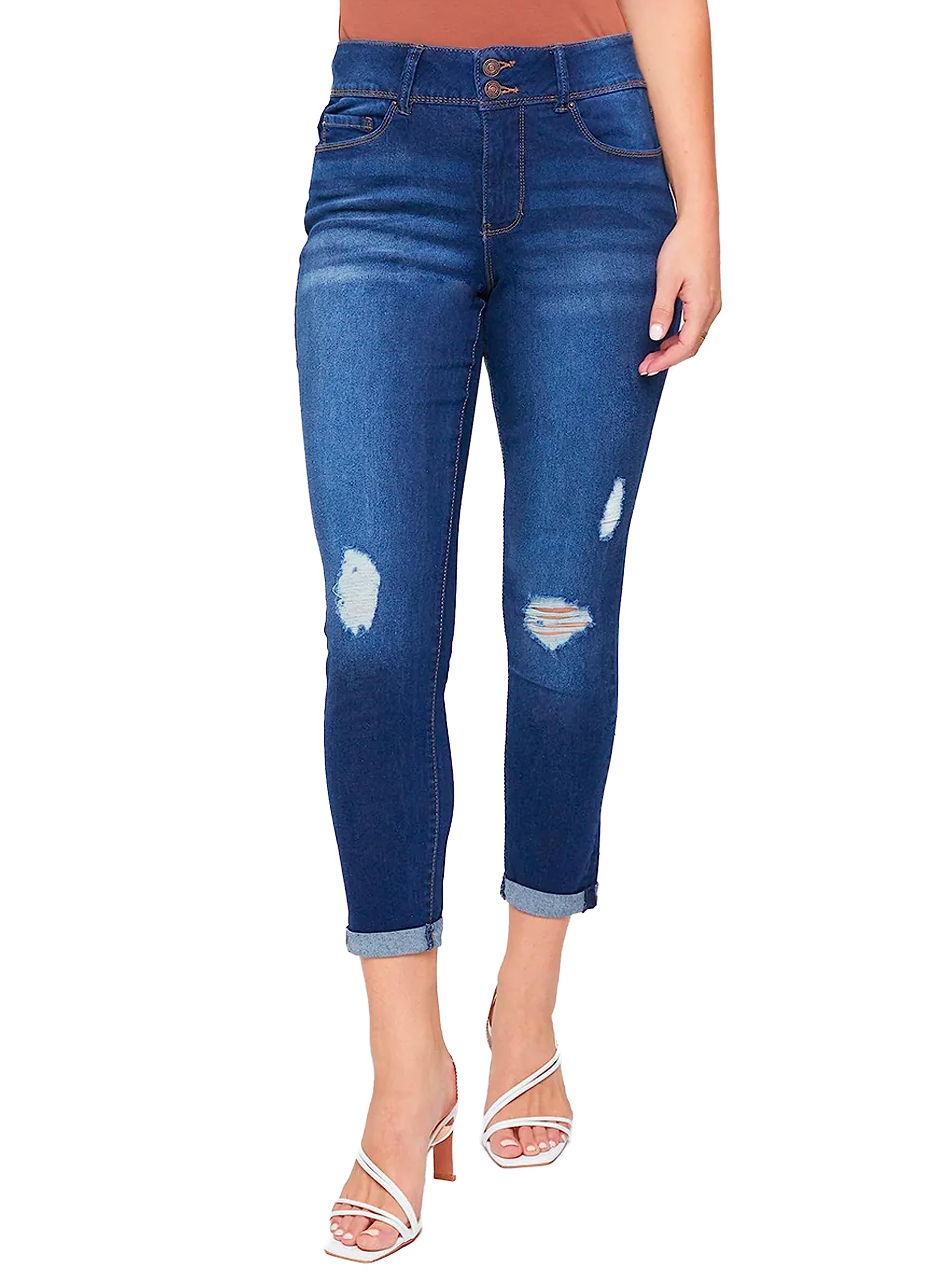 Royalty for Me Women's Women's Essential 2-Button Roll Cuff Ankle Jean,