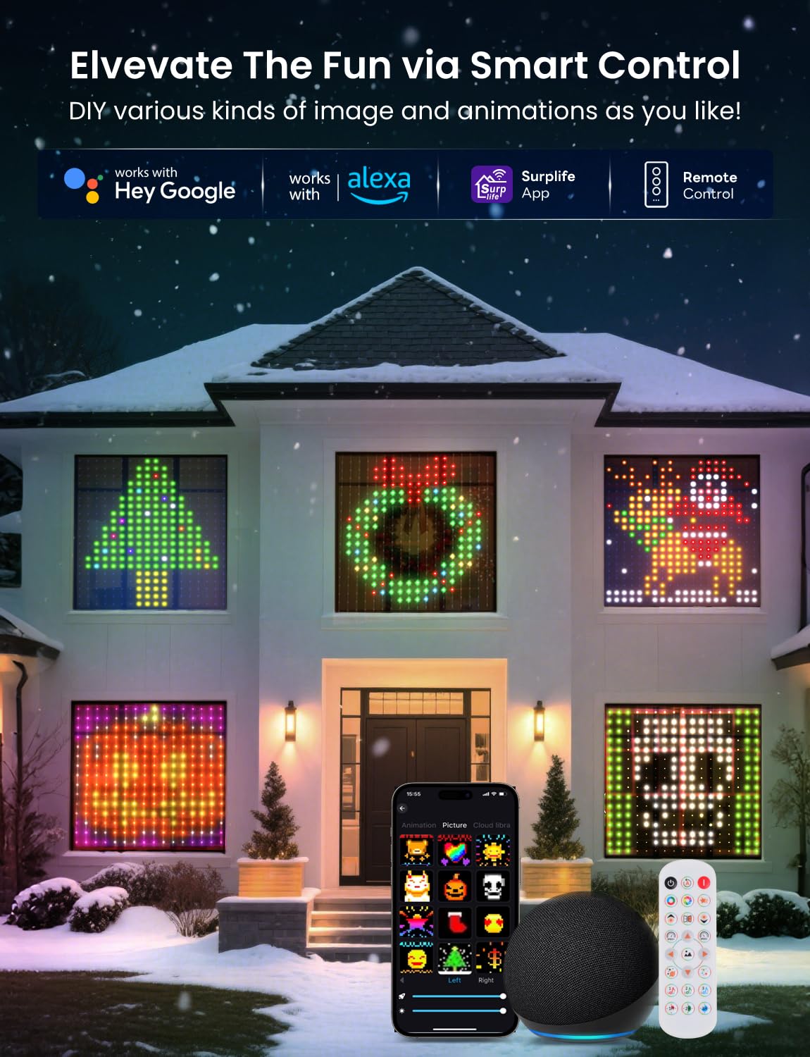 Smarte LED-Vorhang-Lichter, 400 LEDs, RGB+IC, Farbwechsel-Wandleuchten, 2 x 2 m, dynamisches DIY-Muster, LED-Lichterkette, APP-Fernbedienung, für Schlafzimmer, Wohnzimmer, Fensterdekoration, Party