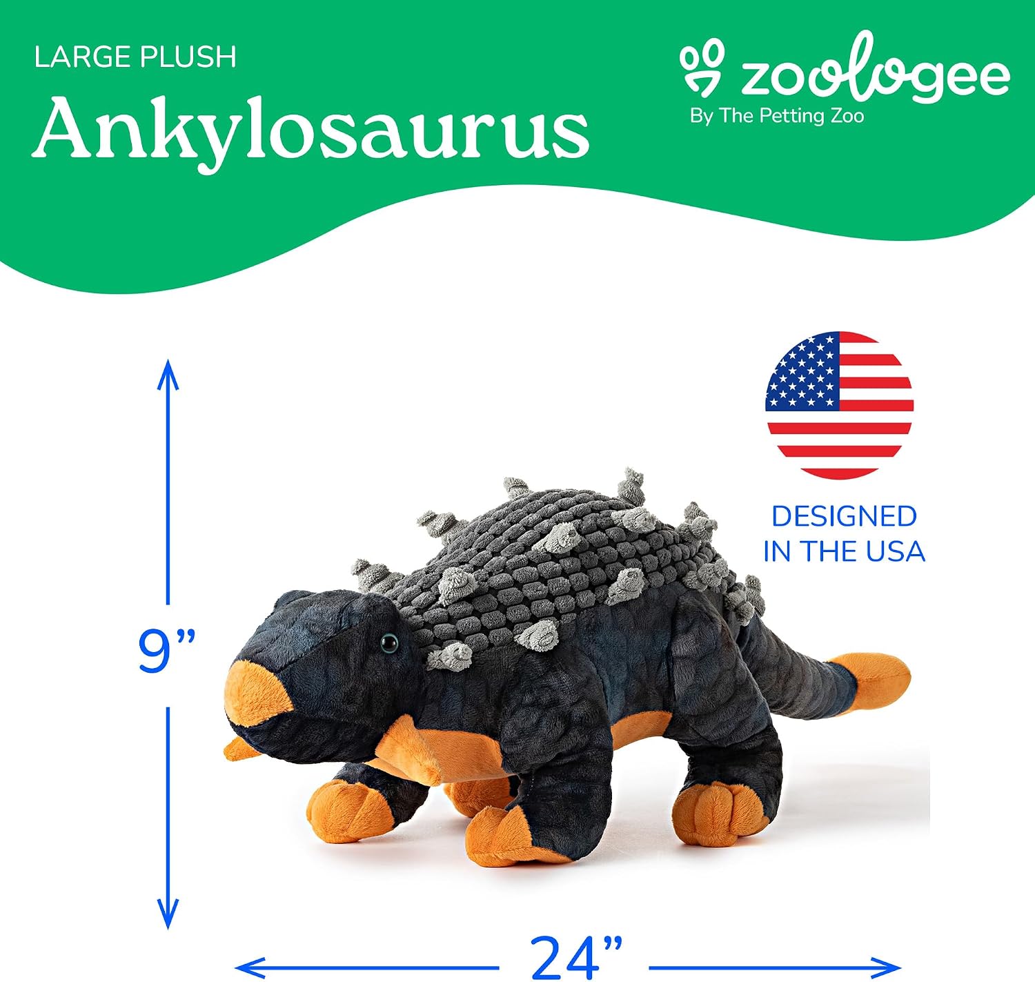 The Petting Zoo Ankylosaurus Dinosaur Stuffed Animal Plushie, Gift for Kids, Dinosaur Animals, Gray Dinosaur Plush Toy 24 inches