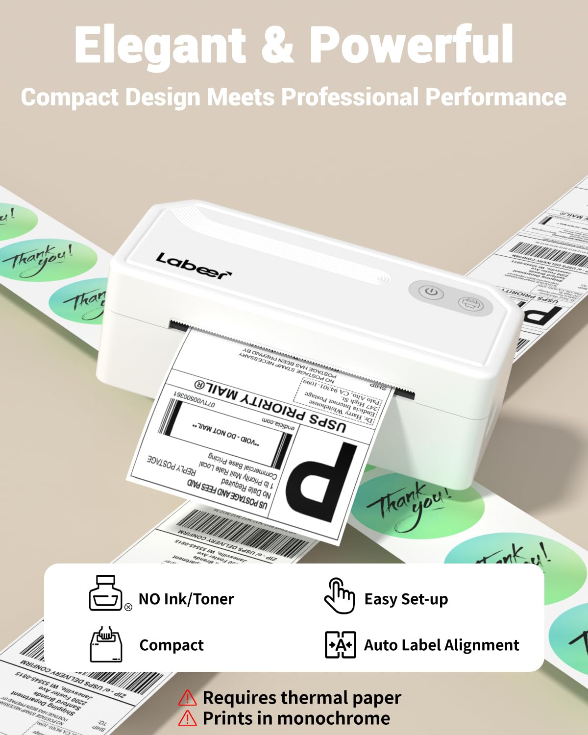 Labeer Imprimante d'étiquettes thermiques Bluetooth pour l'expédition de colis, petite entreprise, bureau ou maison, compatible avec téléphone, tablette et PC, compatible avec Ups/Shopify/Ebay et plus