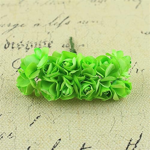 Miniatura 2 de Bonlting 144 piezas de flores de papel de rosa falsa con tallo de alambre flores artificiales para manualidades álbumes de recortes verde