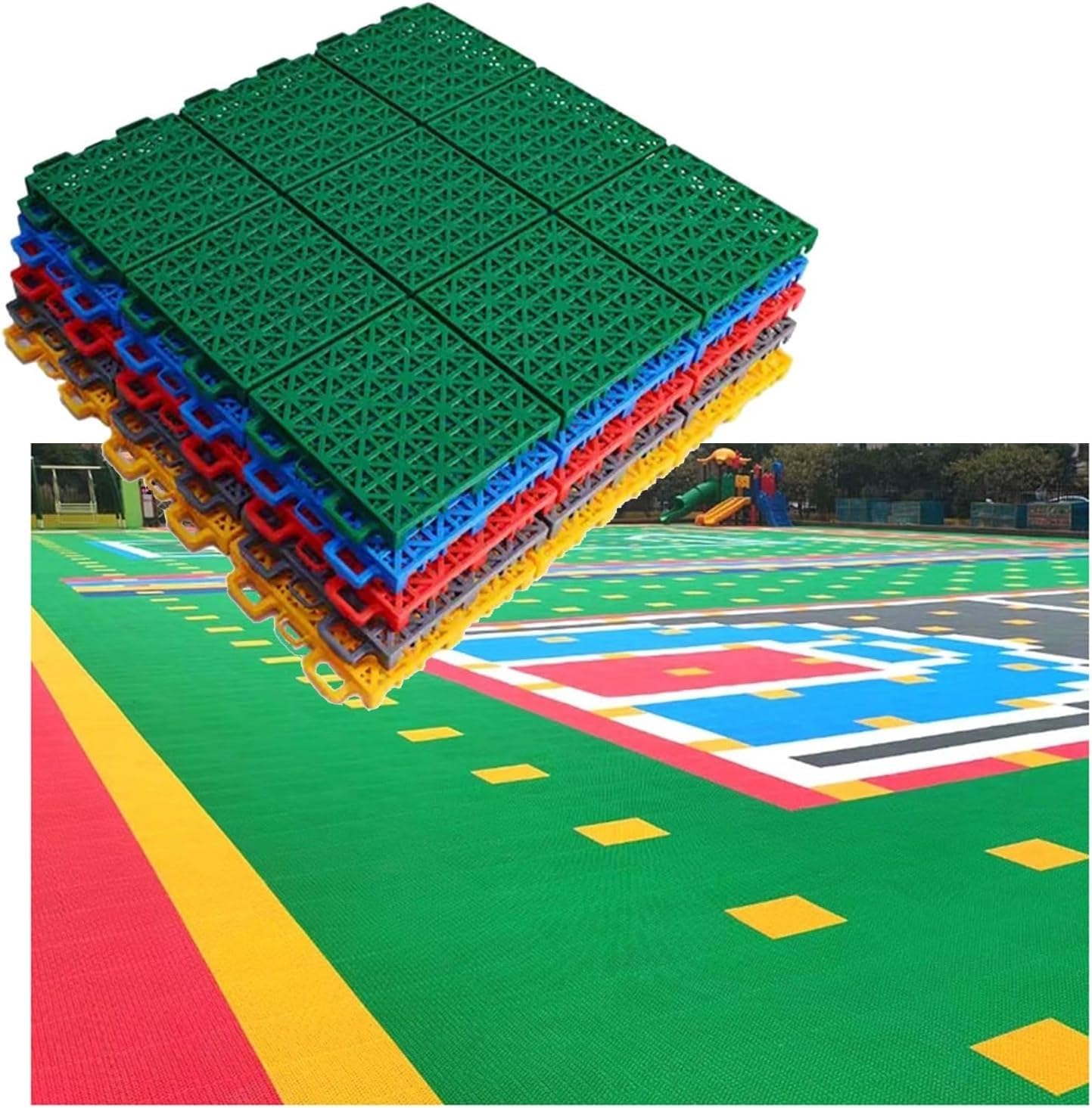 płytki drenażowe, 9 sztuk PP Modułowe Dywaniki Podłogowe, Zewnętrzne Płytki Do Koszykówki Przedszkole DIY Sport Court, Szybki Drenaż, 34x34 cm