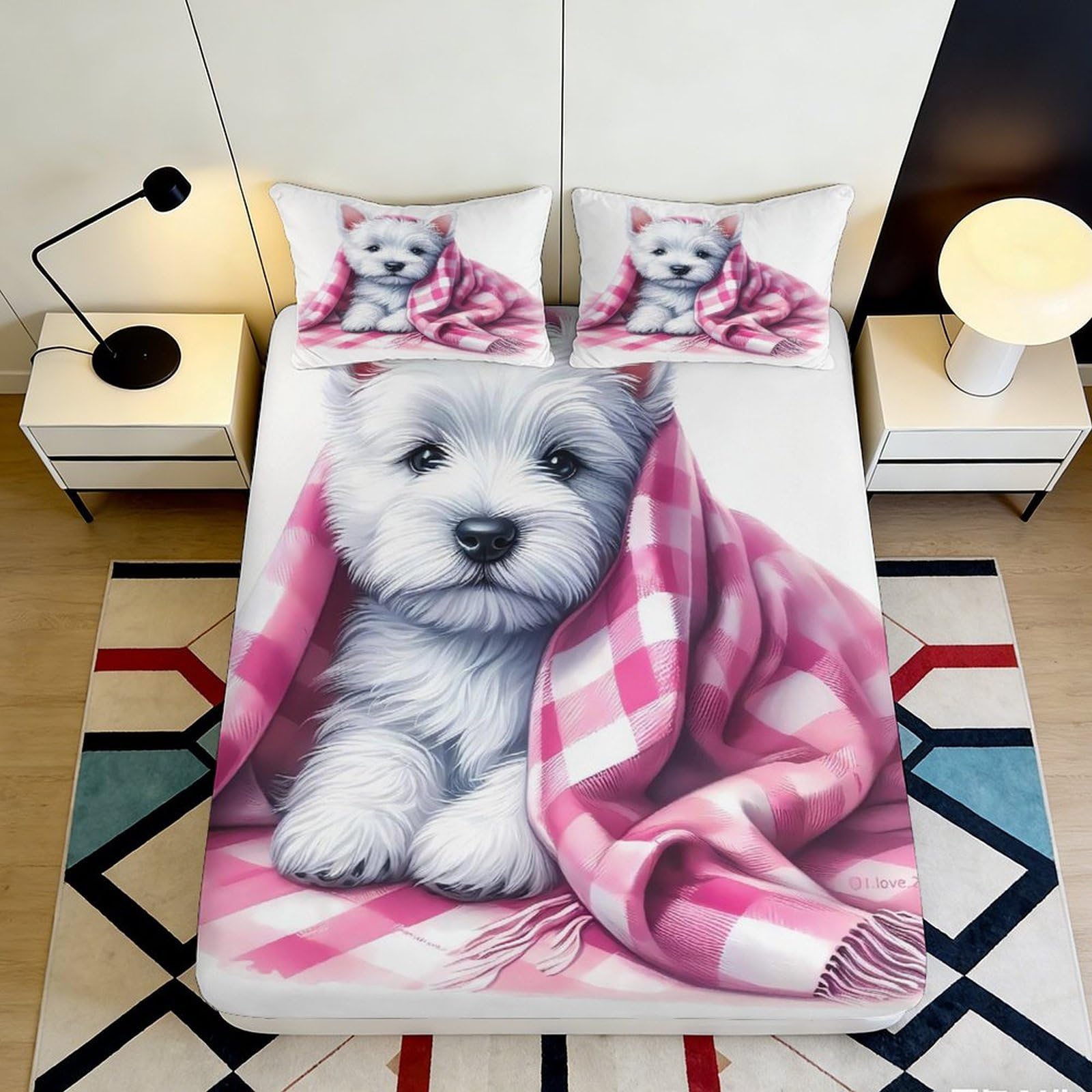 3D Printed Cute Puppy Fitted Sheet Microfiber Deep Pocket Elastic Hem Bedroom Bedding Dog Mattress Fitted Cover Washable 200x200x25cm 90x200x25cm