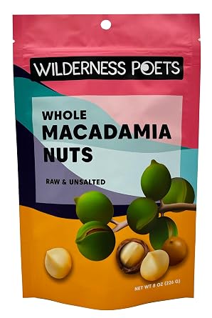 Wilderness Poets, Raw Whole Macadamia Nuts - Fresh, Buttery, Unsalted, Unroasted - Super Keto 8 Ounce