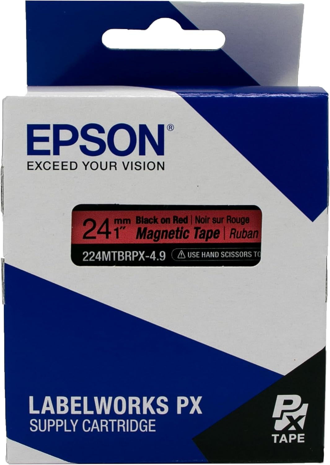 LABELWORKS 224MTBRPX-4.9 Magnetic Tape Cartridge - Black on Red Magnet Label Maker Tape - 1" (24MM) Wide, 4.9 ft, Red
