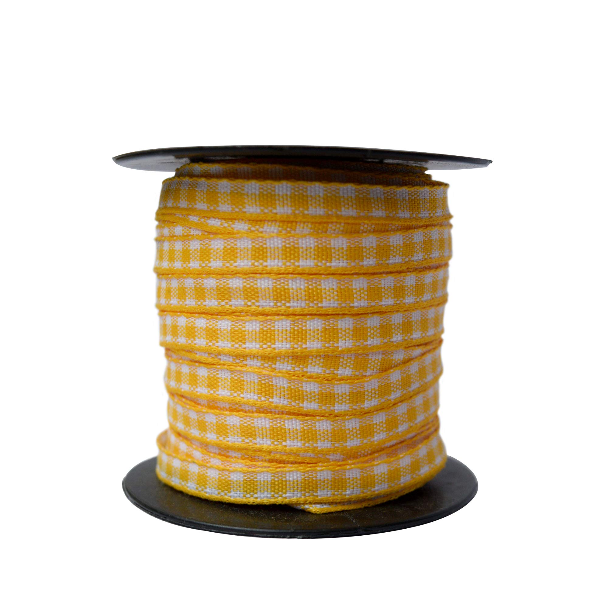 Finesse Polyster Checked Ribbon Decoration, Gift Wrapping, Multi-Purpose Use (Golden Yellow, Size : 0.25 Inch, 45 Meters)