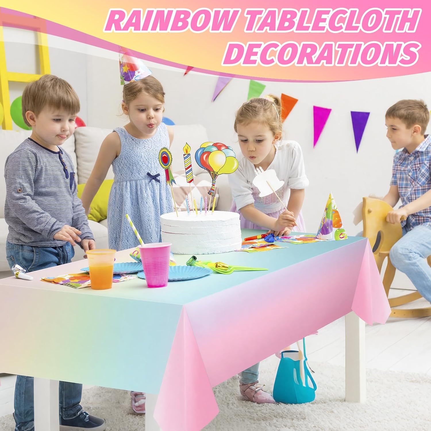 mwellewm 3 Pcs Rainbow Tablecloths Rectangular Plastic Table Cloth Disposable Pastel Table Cloths for Parties Decorations Party Supplies Table Cover for Birthday Baby Shower Wedding Princess 54x108in