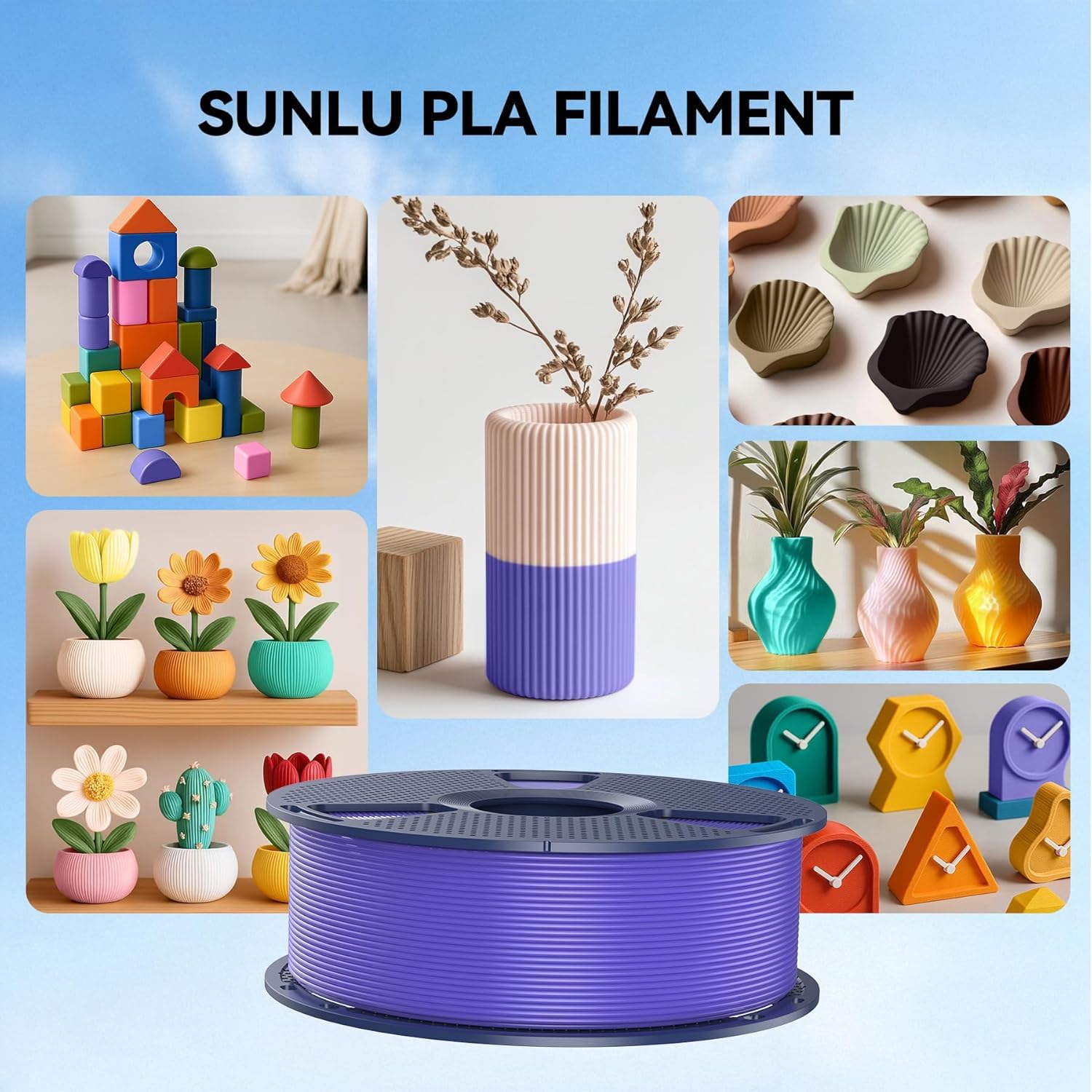 SUNLU Filament PLA 4 kg, 1,75 mm, do drukarki 3D, dokładność pomiaru +/- 0,02 mm, czysto nawinięta szpula 1 kg, do większości drukarek 3D, biały + zielony + niebieski + czerwony, 4000 g