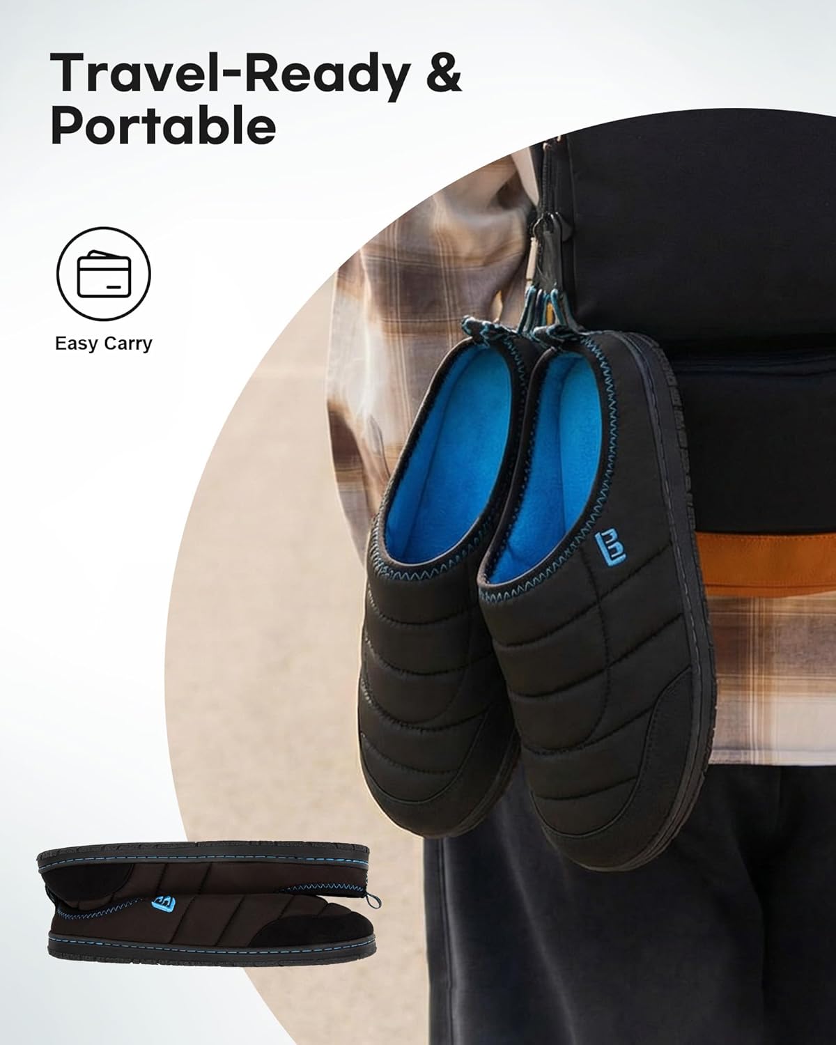 LongBay Mens Slip on Slippers Two-Tone Indoor Outdoor House Shoes Memory Foam Camping Garden Down Clogs - Image 7