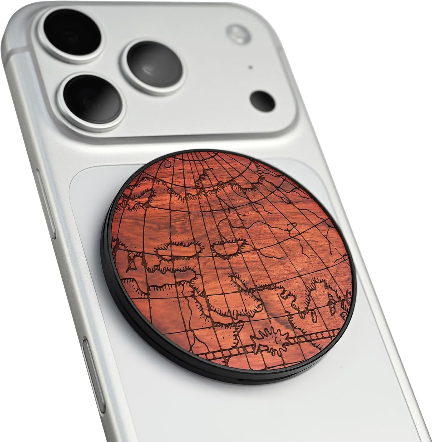 Carveit Wood Magnetic Phone Holder, (Ancient Voyage Map - Rosy)