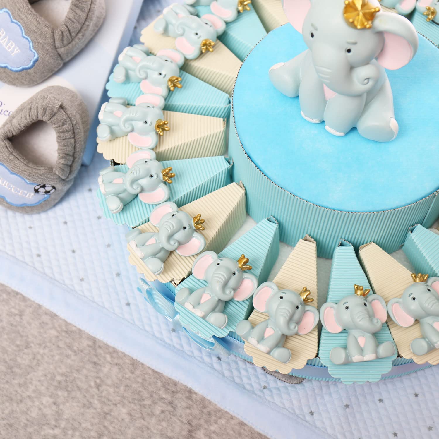 Elefantino Bimbo Magnete con Corona Torta Bomboniere Nascita Pensierini Primo Compleanno Originali Bimbo (Torta da 35 Pezzi)