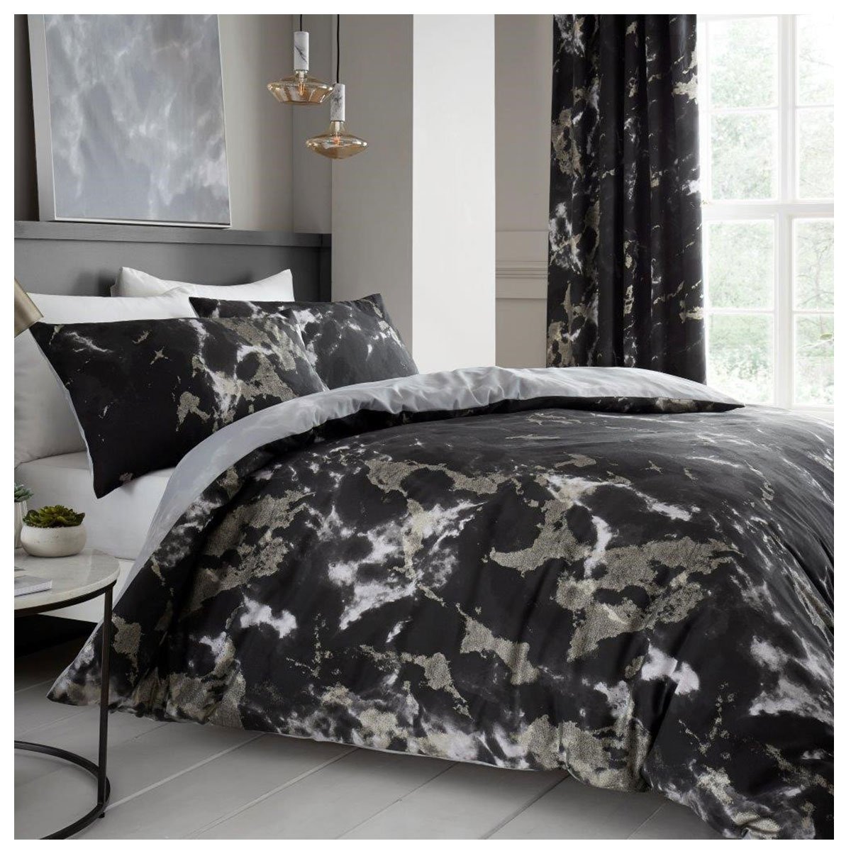 GC GAVENO CAVAILIA Easy Care Duvet Cover Printed Quilt Set Reversible Bedding, King, Black