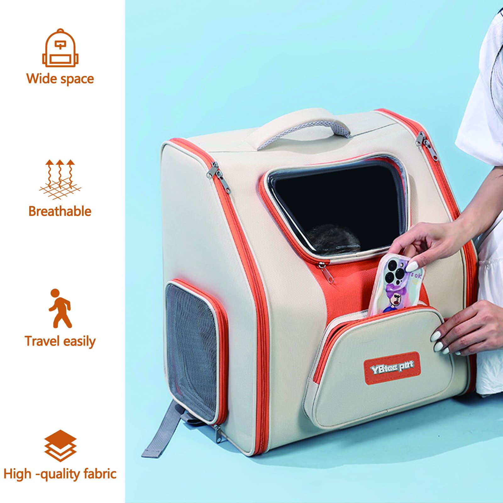 BOSERMEN Cat Backpack, Comfortable Dog Backpack for Travel Hiking and Camping, Breathable Pet Backpack, Airline Approved Cat Travel Bag(Khaki)