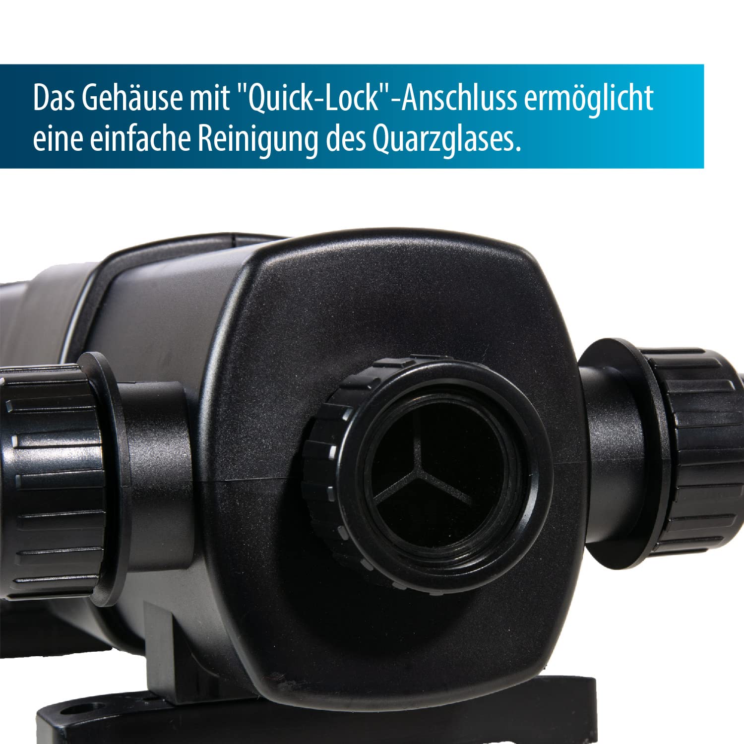 AquaForte GUV-236 UV-C, Max. Teich 45 m³, Max. Durchfluss 6 m³/Stunde, 36 Watt, Gehäuse mit Quick Lock-Anschluss, 3 Schlauchtüllen 20/25/32/40 mm und UV-Visier, Helix-Form Innenraum