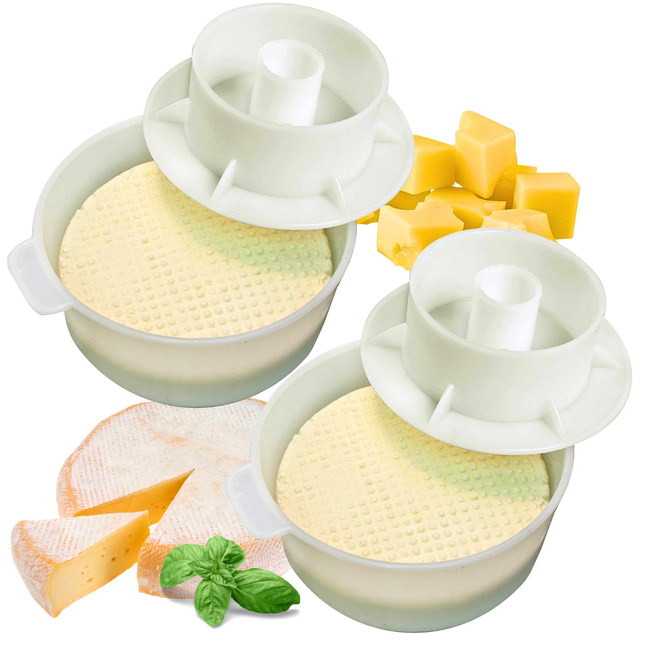 Lot de 2 moules à fromage 1,2 l avec piston et gaze de coton, panier à fromages, kit de fromagerie