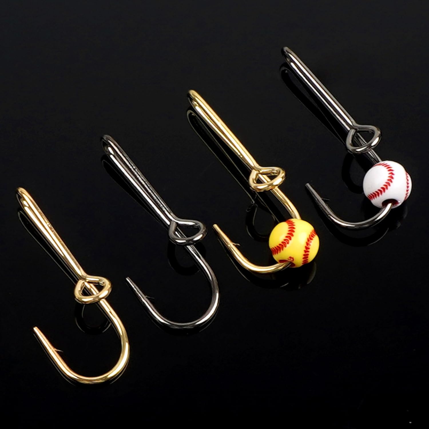 Fishing Hook Hat Pins Clips, 16pcs Fish Hook Hat Clips Gold Black Tie Clips Clasp Hat Fishing Hooks with Baseball Decoration for Outdoor