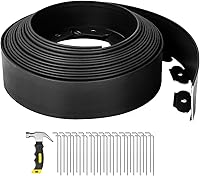 GROWNEER 33FT Flexible Landscape Edging Kit - 4 Inch Tall Garden Border with 30 Steel Stakes & Hammer for Flower Beds, Pathways, Black