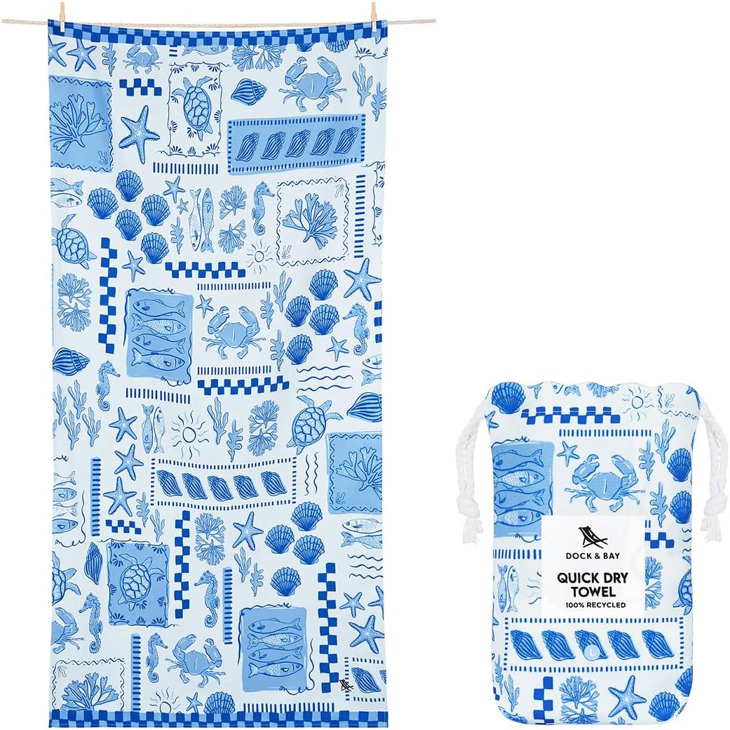 – Dock & Bay Beach Towel - Quick Dry, Sand Free - Compact, Lightweight - 100% Recycled - Includes Bag - Grecian Shores, Extra Large (200x90cm, 78x35)