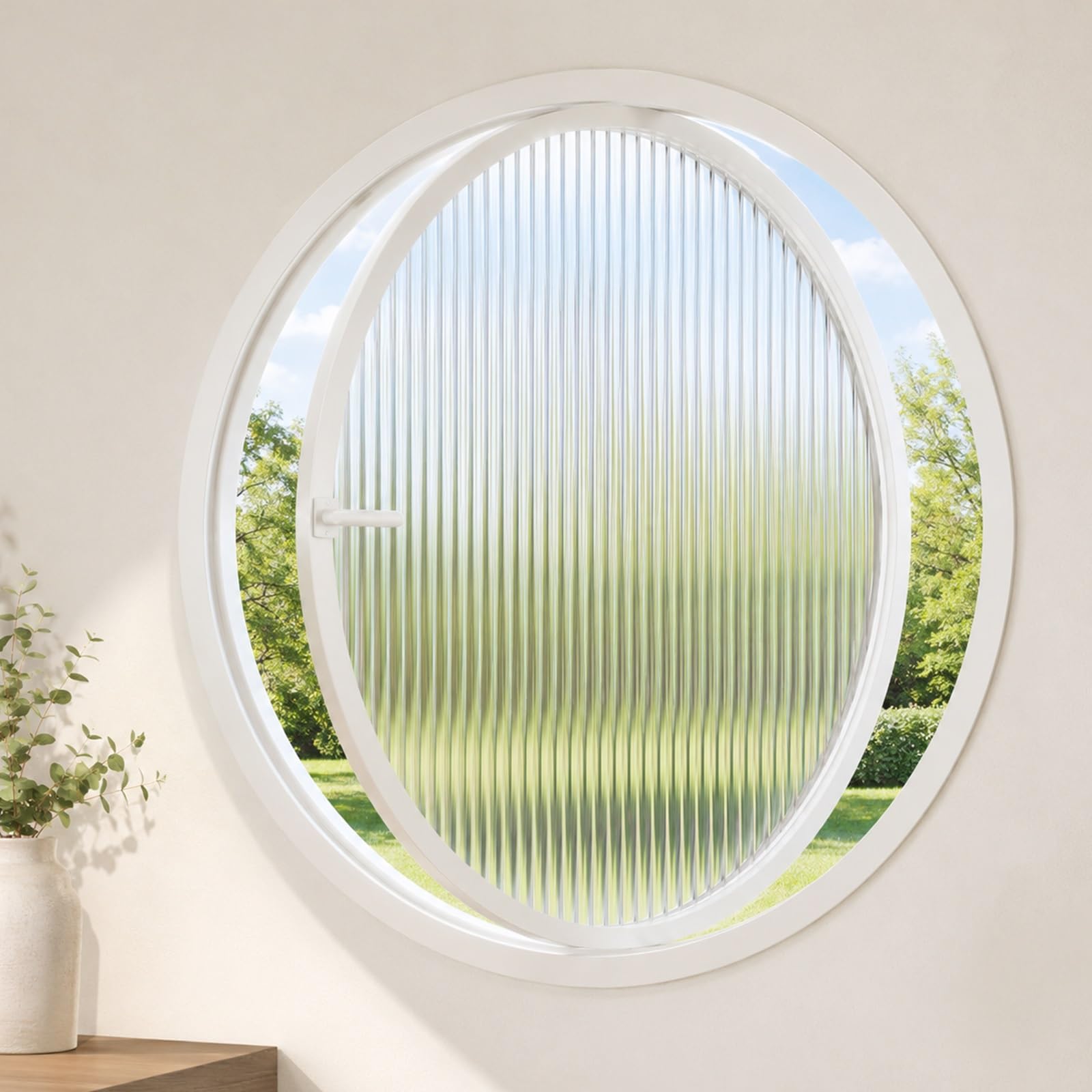Circular Pivot Window 360° Rotation, Rotating Shed Window with Handle Ventilated, Round Window Aluminium Alloy + Tempered Glass, Decorative for Attics Hallways(White B,60 CM/23.6 in)