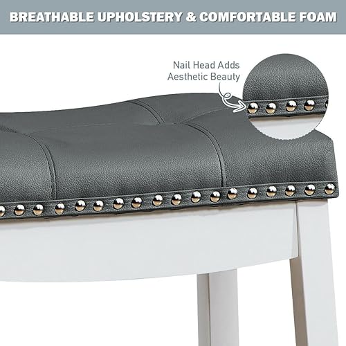 Miniatura 5 de ERGOMASTER Juego de taburetes de bar de 2 a 24 pulgadas de altura, patas de madera maciza, color espresso con cojín de poliuretano gris para cocina,