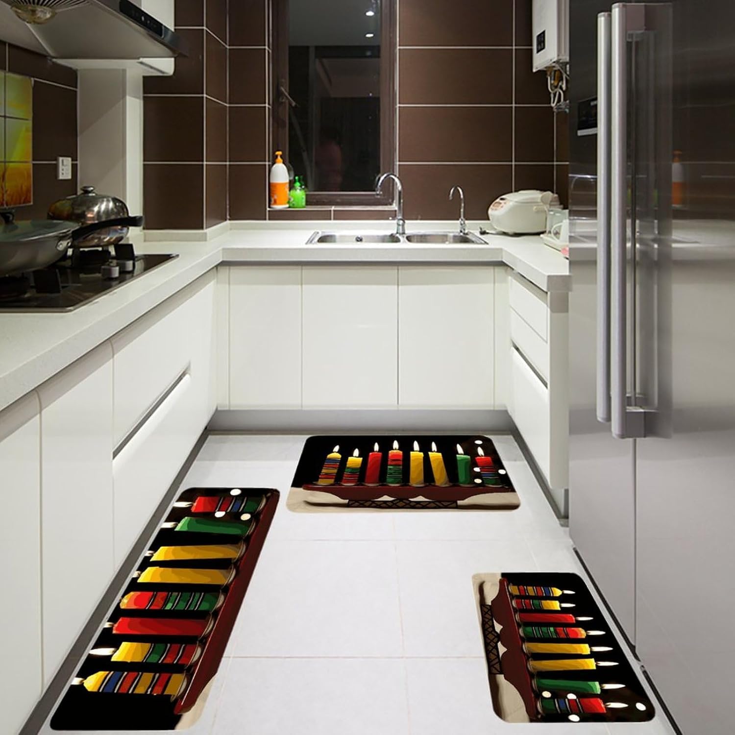 Kwanzaa Candles Kitchen Mats for Floor 3 Pcs Kitchen Rugs
