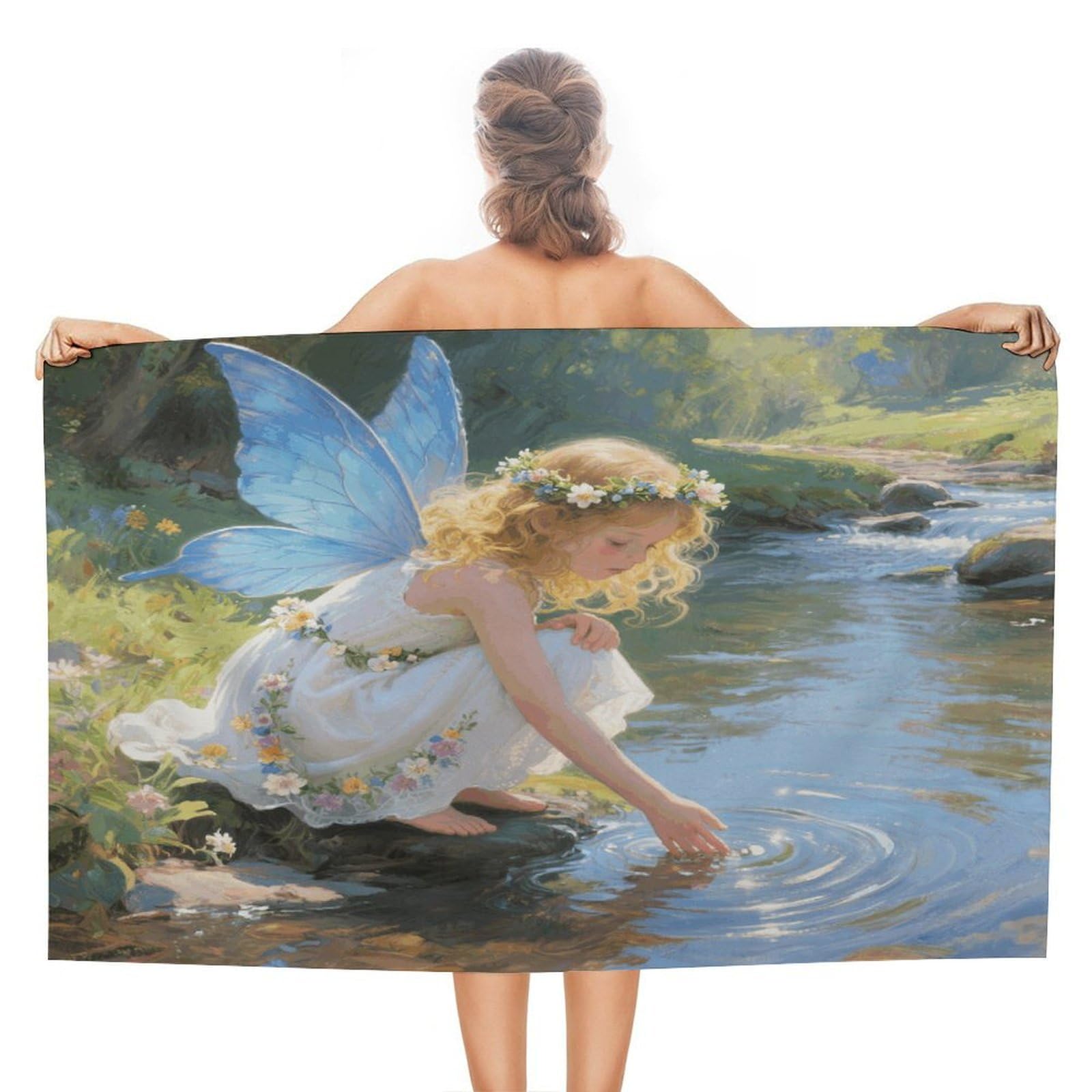 VstaDank Stream Water Flower Fairy Beach Towel 51x31 Inch Oversized Soft Bath Towel Luxury Plush Thick Hotel Swim Pool Towels Super Quick Dry Travel Towels for Camping Gym Sports Yoga