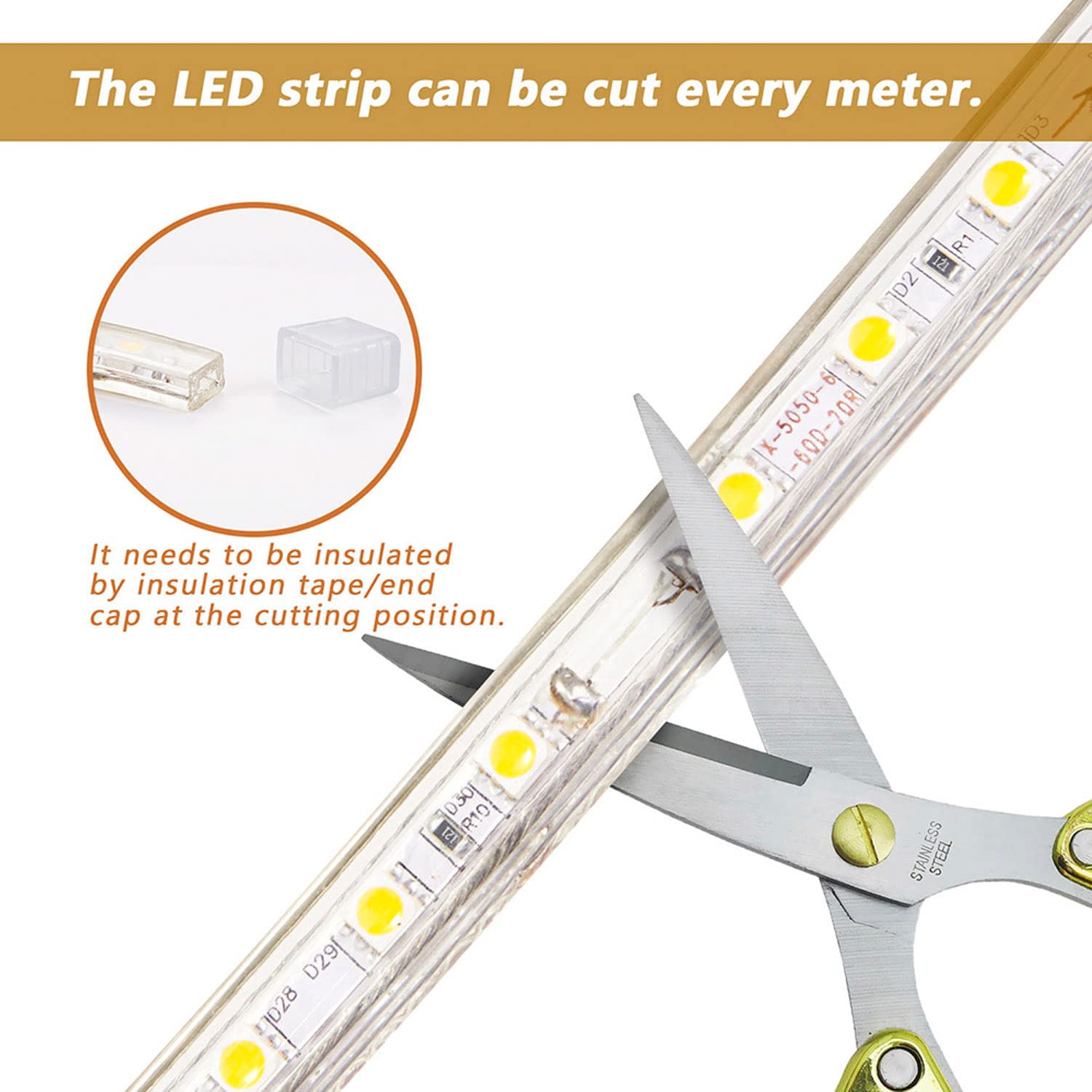 Striscia LED con Interruttore, Striscia LED 220v senza Trasformatore, Impermeabile IP65 LED Striscia Adesiva Strip LED, 20M, Bianco