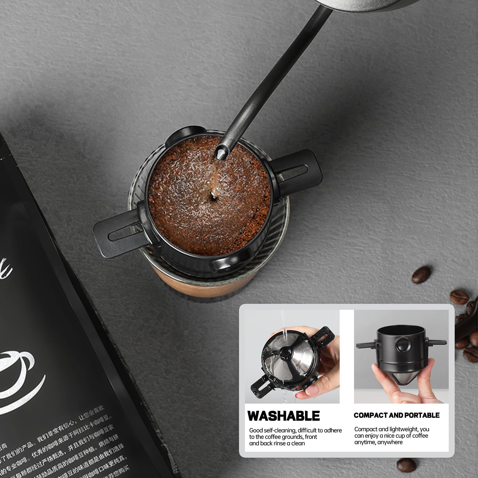 Filtre à Café Réutilisable Pliable avec Support pour Bureau Maison Voyage Camp-C Filtre à Café Réutilisable Pliable avec Support pour Bureau Maison Voyage Camp-C
