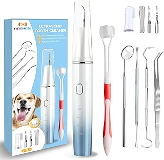 Ninibabie Dog Tooth Brushing Kit,Plaque and Tartar Remover for Teeth,Pet Ultrasonic Teeth Cleaning Kit, 100%-Proven Safe with Led 4-Adjustable Modes,Dog Toothbrush,Dental Care for Dog and Cat (White)