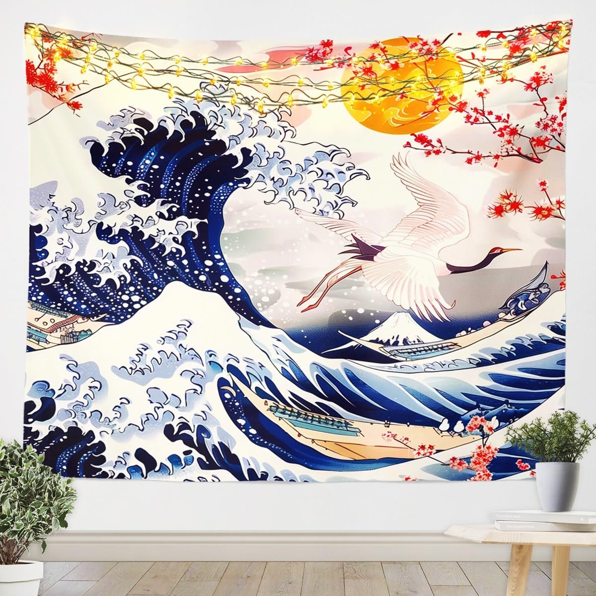 jejeloiu Mount Fuji Tapestry Wall Hanging Japanese Style Tapestry for Kids Boys Girls Ukiyo-E Theme Wall Tapestry Red Sun Ink Painting Wall Art for Bedroom Living Room,Large 59x82 Inches image 5