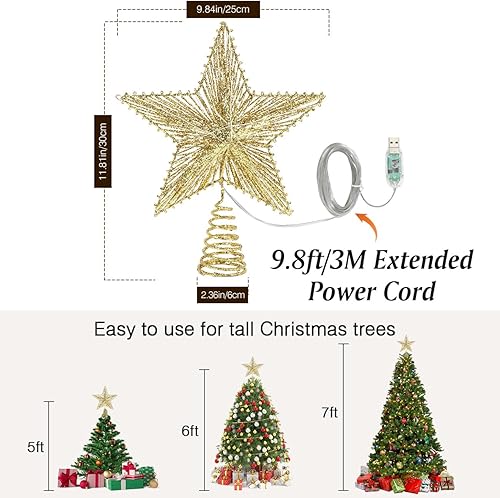 Miniatura 129 de Lewondr Decoración para árbol de Navidad, control remoto alimentado por USB, temporizador de 6 horas, estrella de árbol controlada con luces y Plata