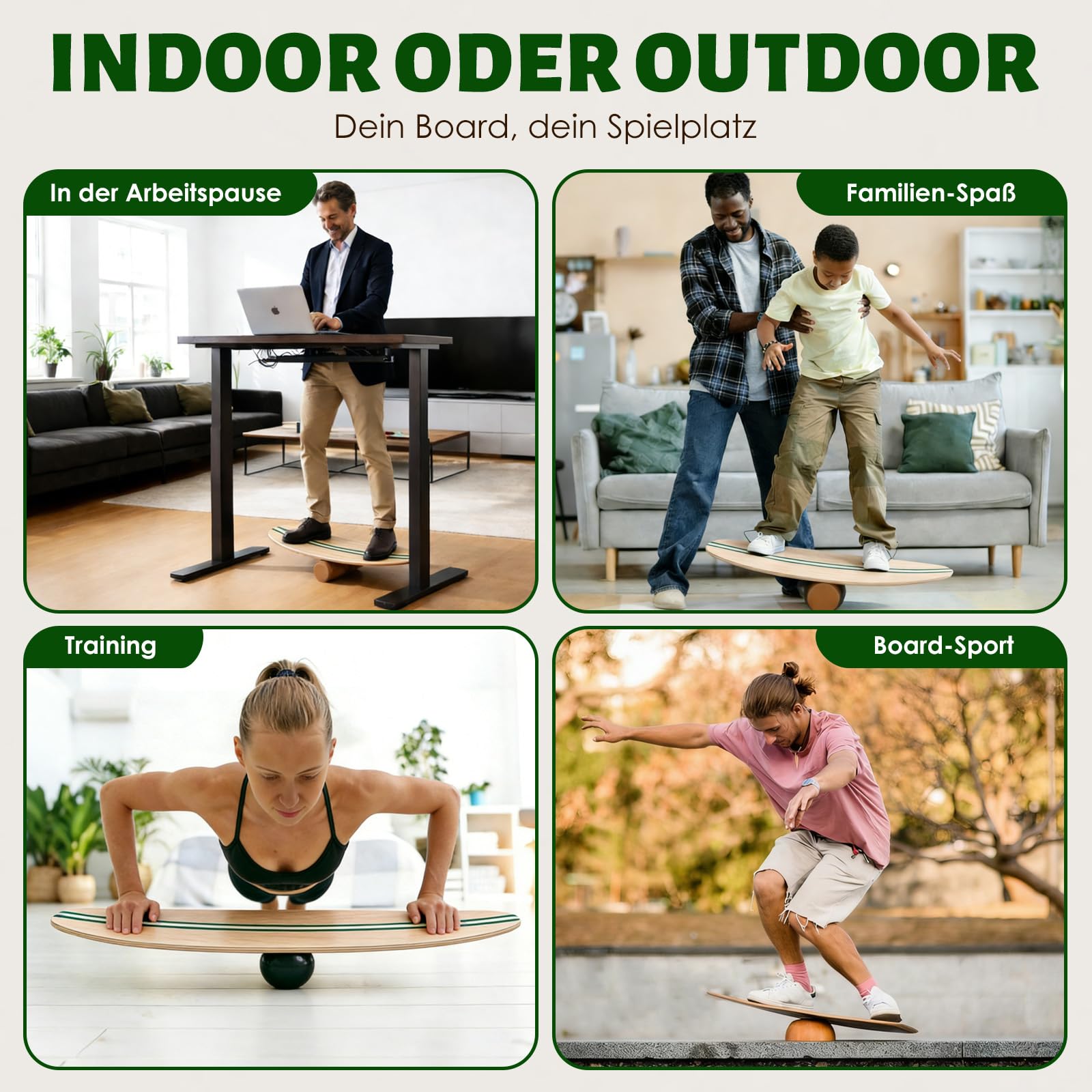 Tabla de equilibrio, tabla de equilibrio de madera para adultos con rodillo de corcho, semiesfera de corcho y pelota de goma, entrenador de equilibrio con tratamiento de superficie antideslizante