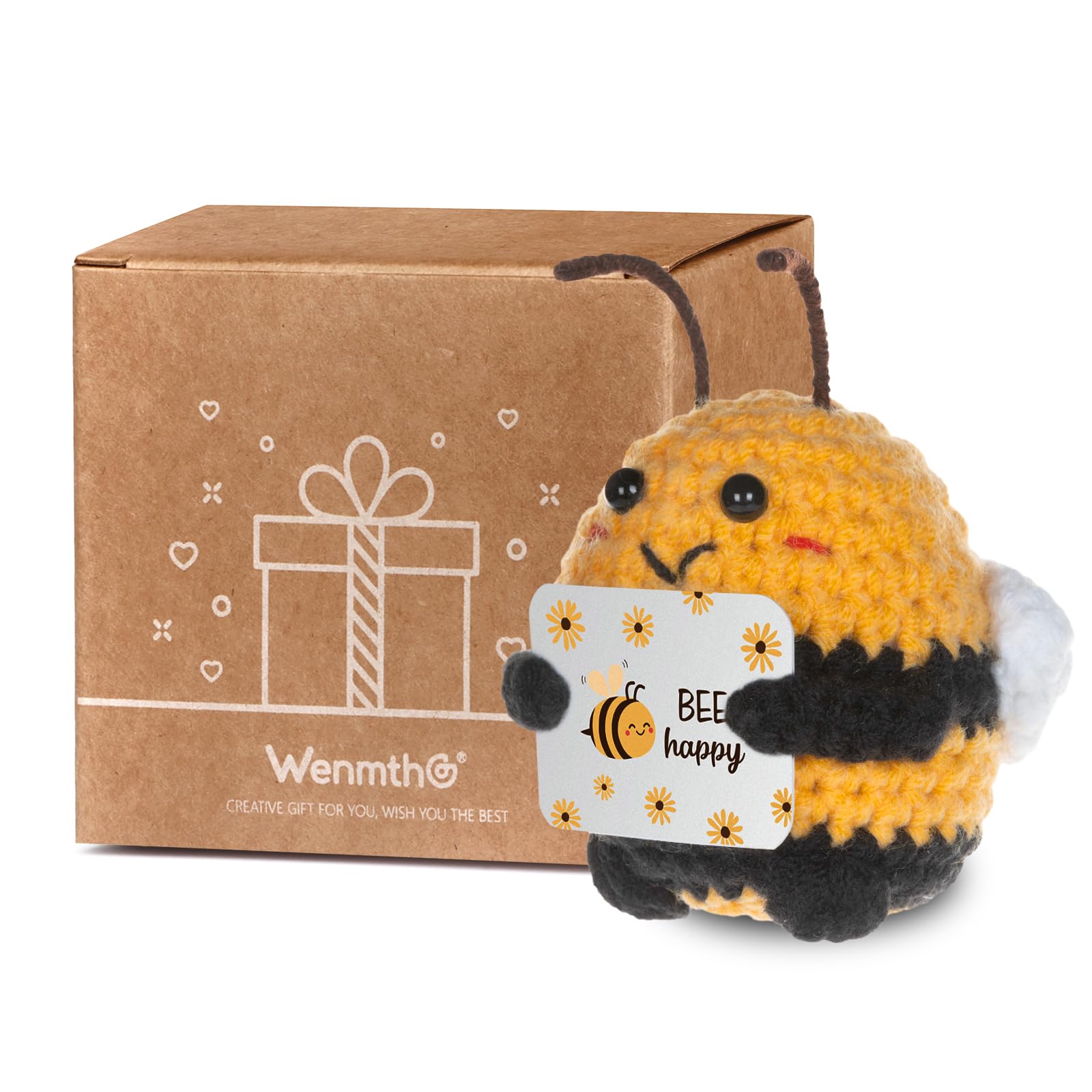 Bee Happy Funny Positive Gift Emotional Support Crochet Honeybee for Friends Colleagues and Family, Pocket Hug Positive Crochet Animals Birthday Gifts for Women Men
