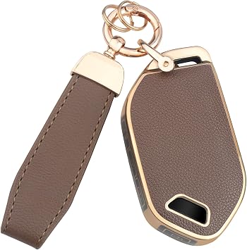 QBUC for Kia Key fob Cover, Leather Texture Fits 2023-2025 Telluride Sorento Carnival K4 K5 GT-Line Key Fob Case, Upper Leather + Soft TPU 360Car Key Protector with for Kia Accessories Brown