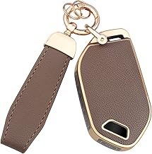 QBUC for Kia Key fob Cover, Leather Texture Fits 2023-2025 Telluride Sorento Carnival K4 K5 GT-Line Key Fob Case, Upper Leather + Soft TPU 360°Car Key Protector with for Kia Accessories (Brown)