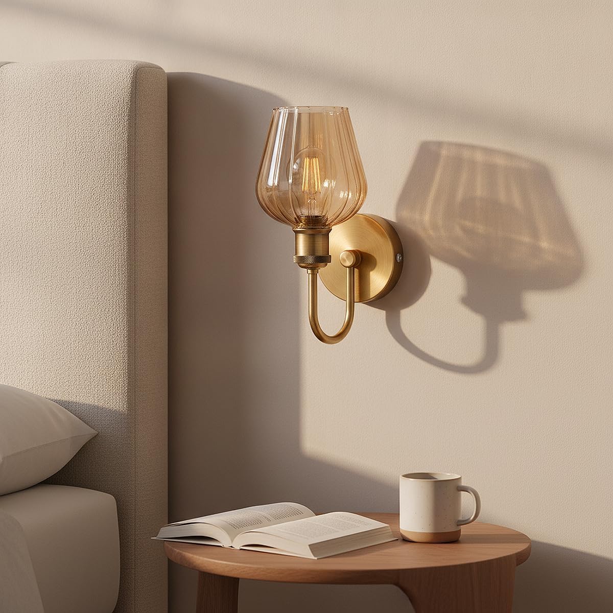 Indoor Vintage Wall Sconce Lamp E27 Glass Shade Antique Brass Fixture