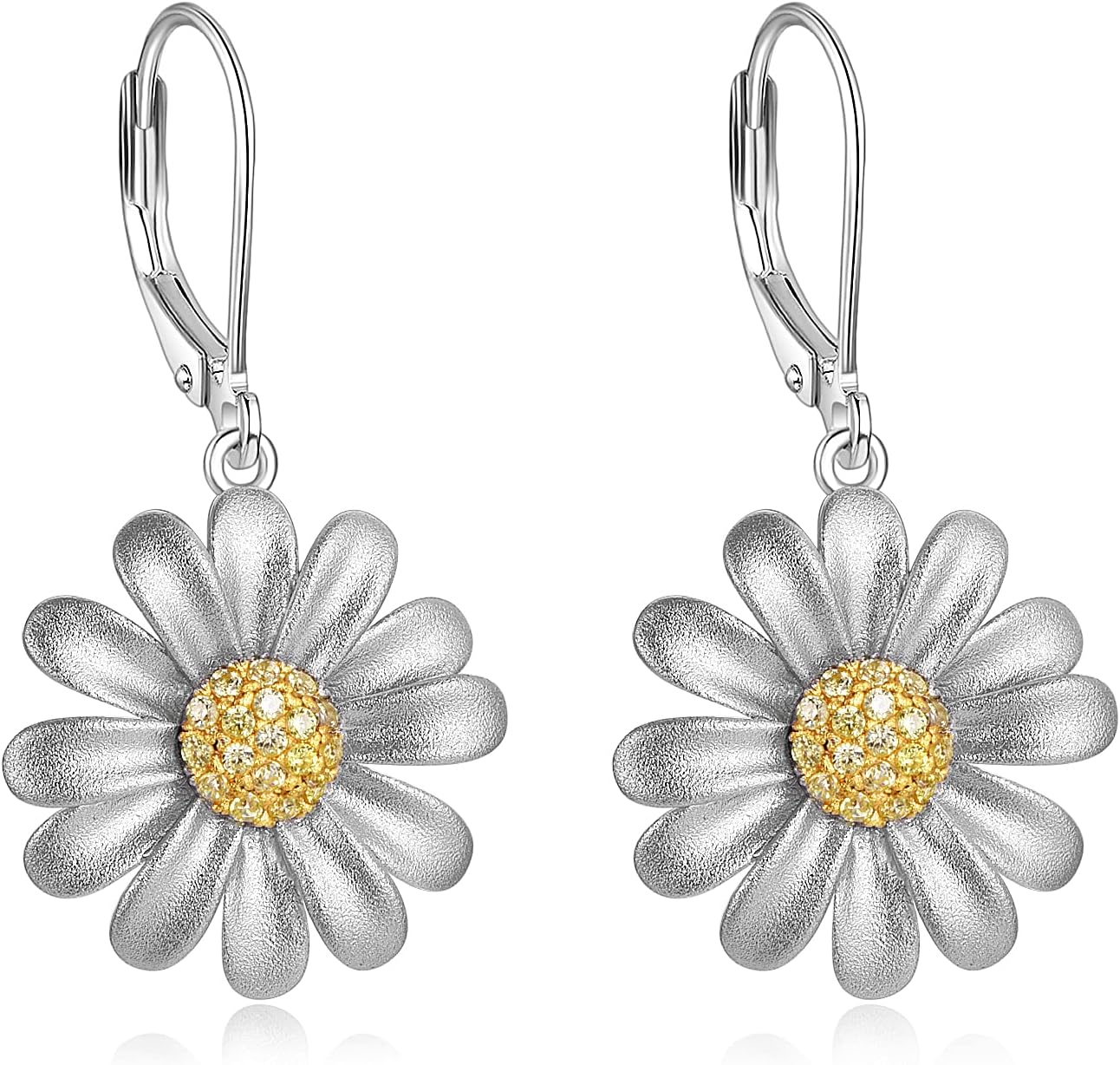 POPLYKE Daisy Flower Earrings for Women Sterling Silver Daisy Leverback