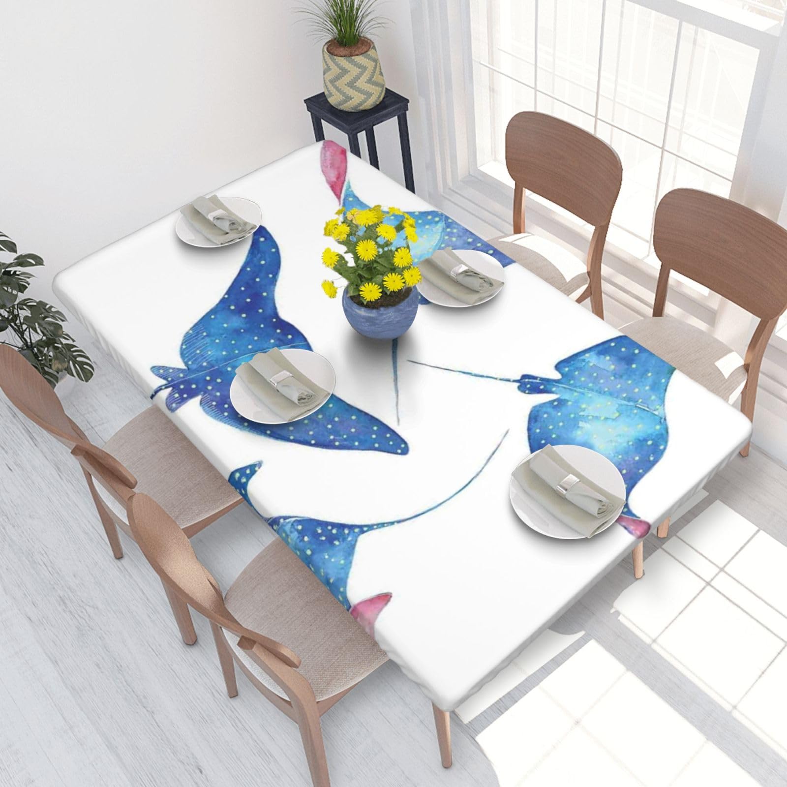 BNVSADC Sea Animals Stingrays Printed 4FT Tablecloth 122x76 CM Polyester Kitchen Water Resistant Table Cloth Dining Table Decoration Table Covers