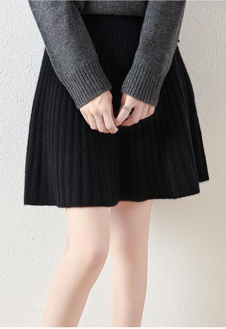 Minifaldas De Punto De Lana para Mujer, Falda Plisada De Corte A De Punto Acanalado con Cintura Elástica En Color Camel para Otoño E Invierno, Falda Skater Elegante Y Sexy