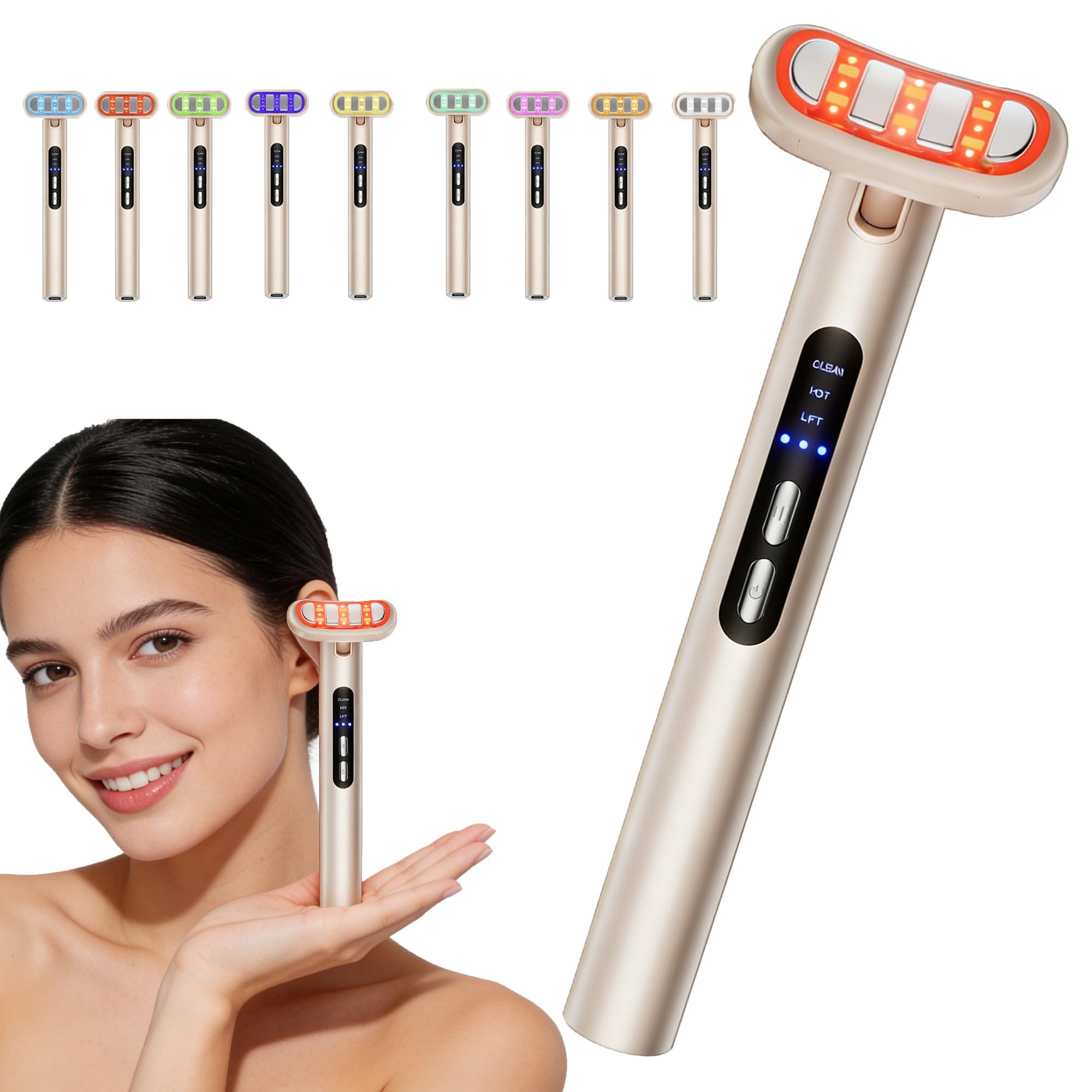 9-in-1 LED-Gesichtsstab & Augenmassagegerät mit rotem Licht, EMS-Mikrostrom, Wärme & Vibration, wiederaufladbares Beauty-Tool für einen strahlenden Look