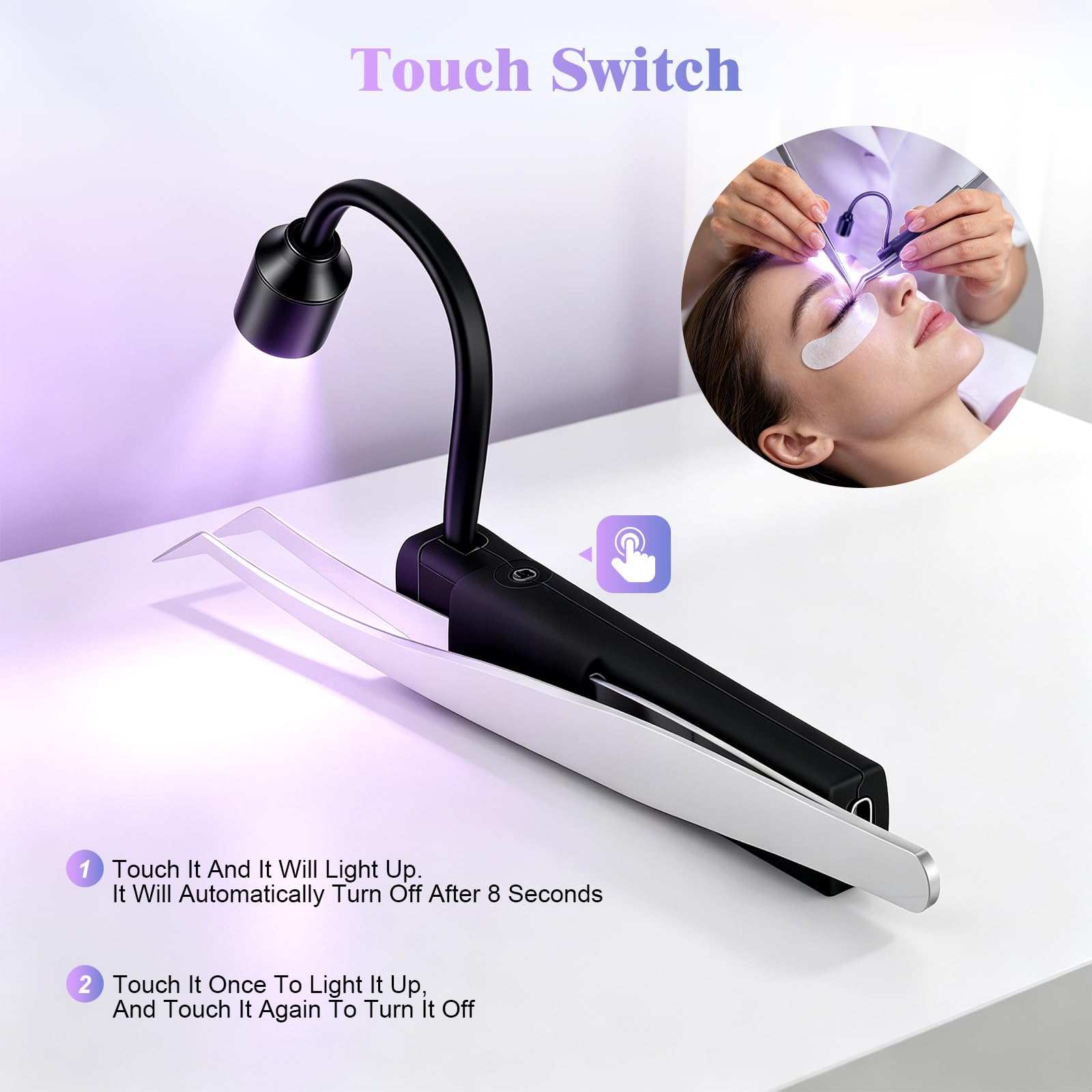 Mini UV Lampe Wimpernverlängerung, 1 W Hand-UV-Lampe mit Pinzette