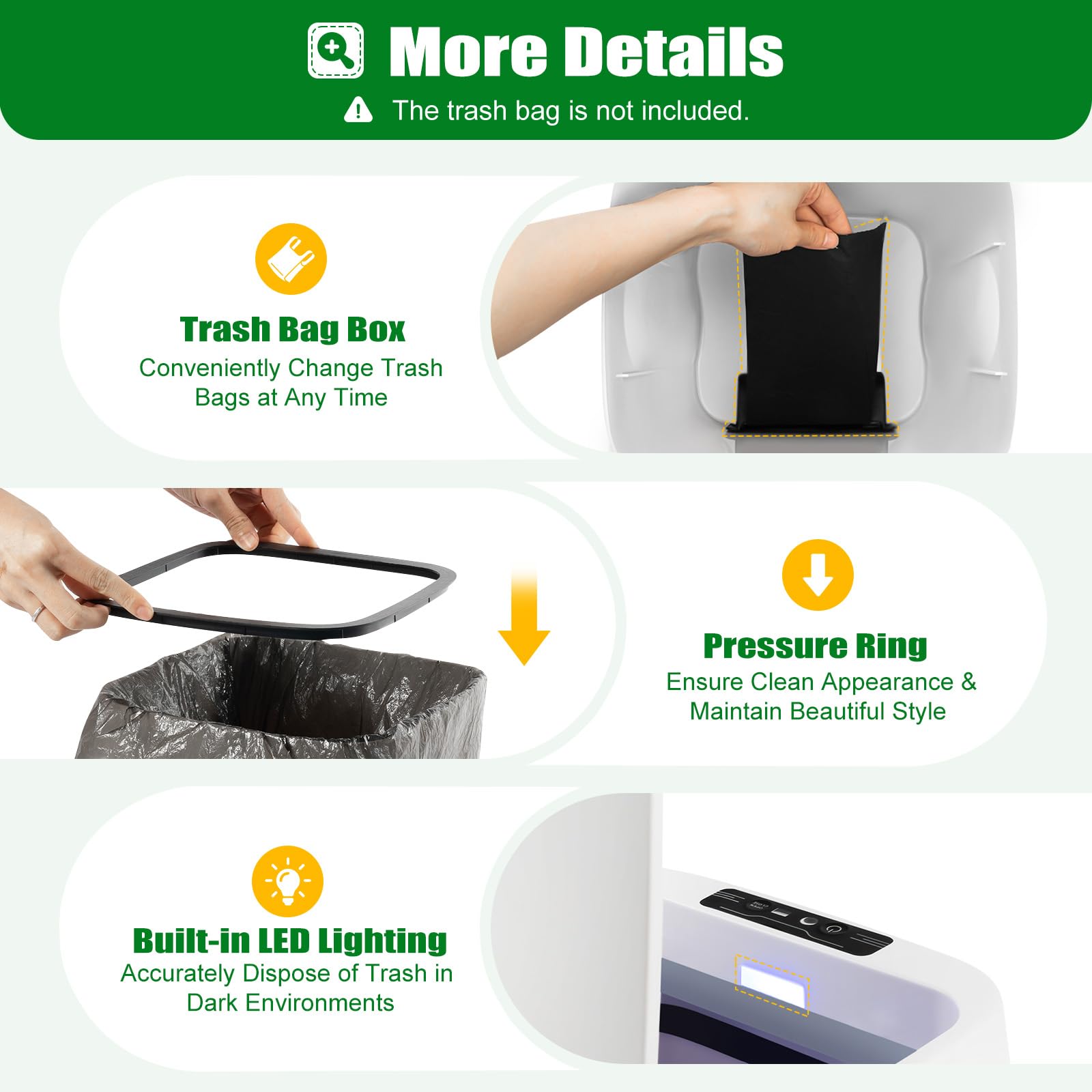 Cubo de basura automático con sensor, 16 l, con sensor, cubo de basura eléctrico sin contacto, 0,3 segundos de apertura automática, sensor para cocina, dormitorio, baño