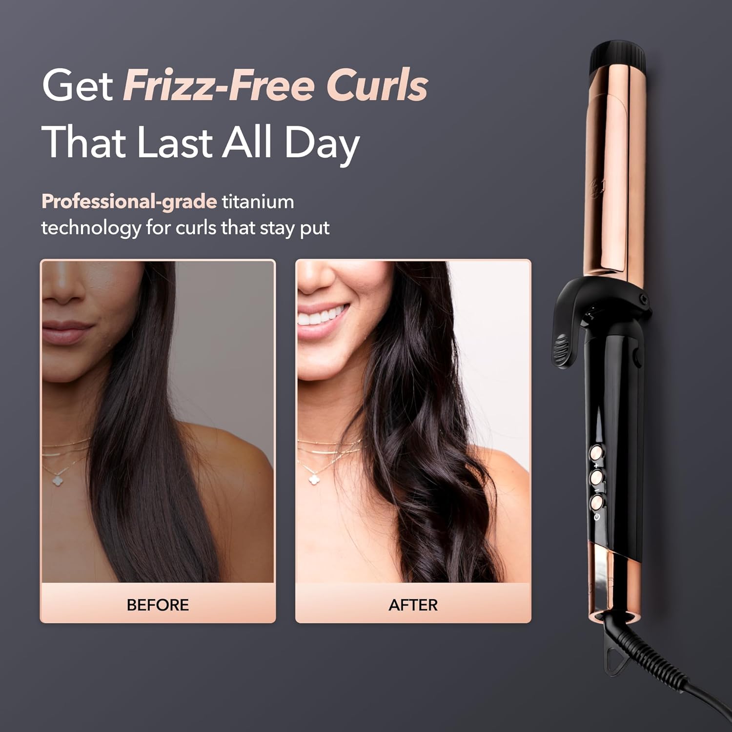 SRILabs CurlQ Extra-Long Titanium Barrel 1" / 1.25" / 1.5" Curling Iron, with 12-Temperature Settings, Dual Voltage, Rapid Heat Up, and 360 Degrees Swivel Cord