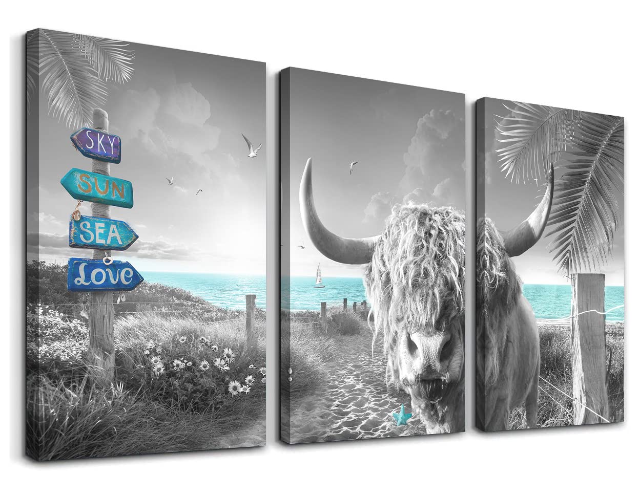 Highland Cow Wall Art Cow Wall Decor Cow Picture Cow Bathroom Decor Living Room Office Beach Wall Decor Bedroom Decor Canvas Wall Art Ocean Nature Pictures Pictures Artwork Canvas Prints 12"x16"x3